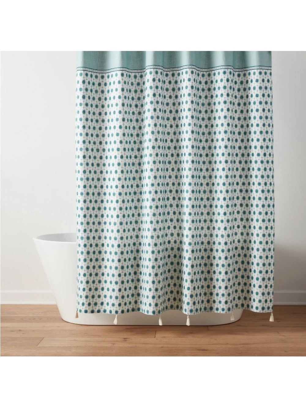Threshold Ikat Shower Curtain Aqua Print and Tassel Trim